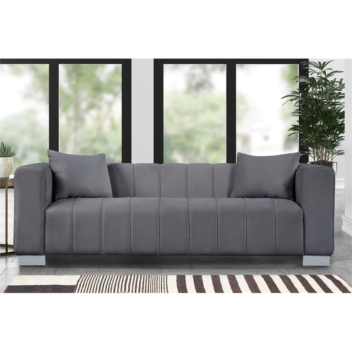 Gray Velvet Fabric Sofa and 2 Armchairs Set C9947