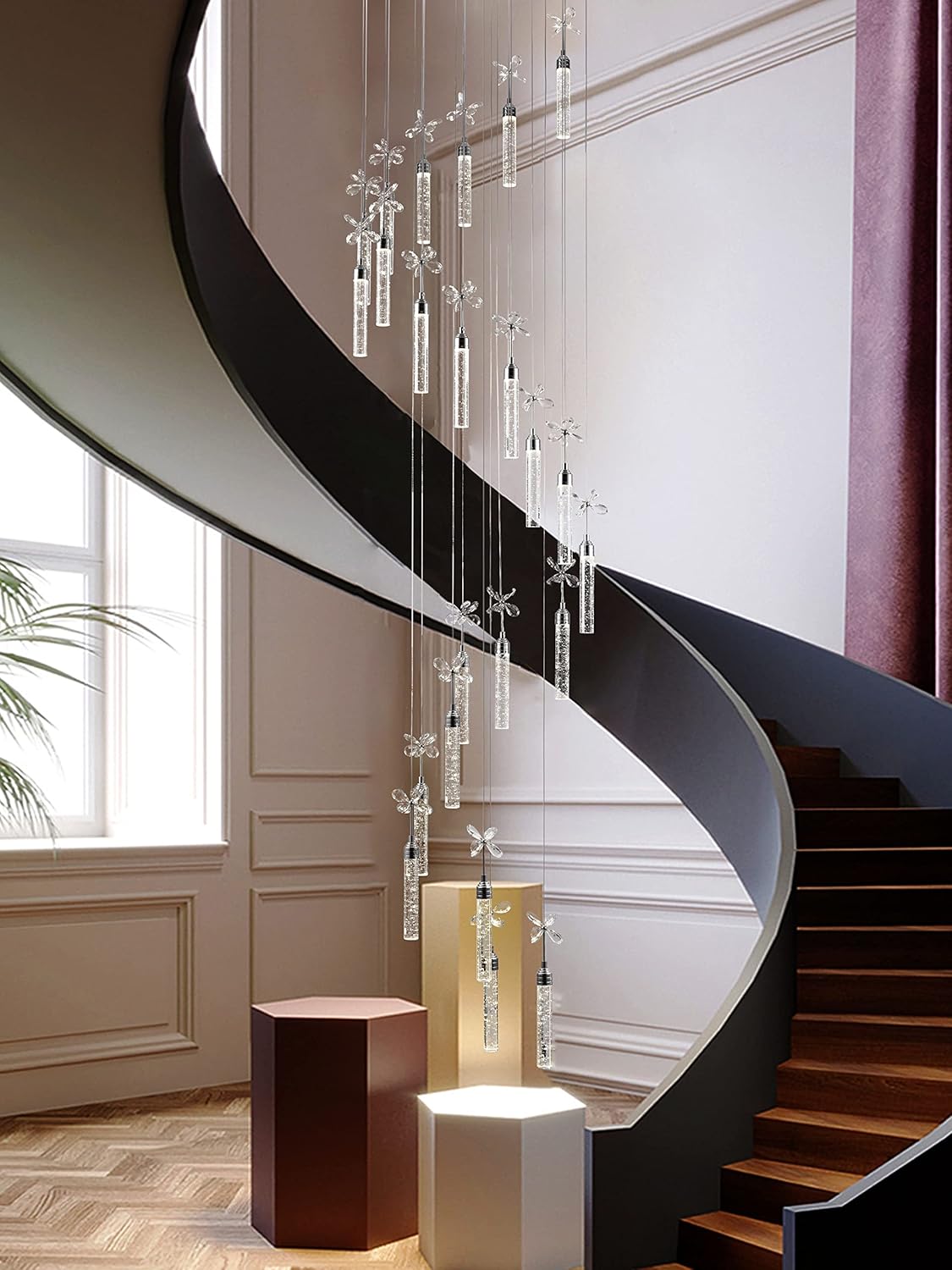 12-Lights Raindrop Spiral Crystal Chandelier with Remote Control Dimmable LED Z82335