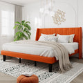 King Size Faux Leather Platform Bed Frame with Wingback Headboard J1260