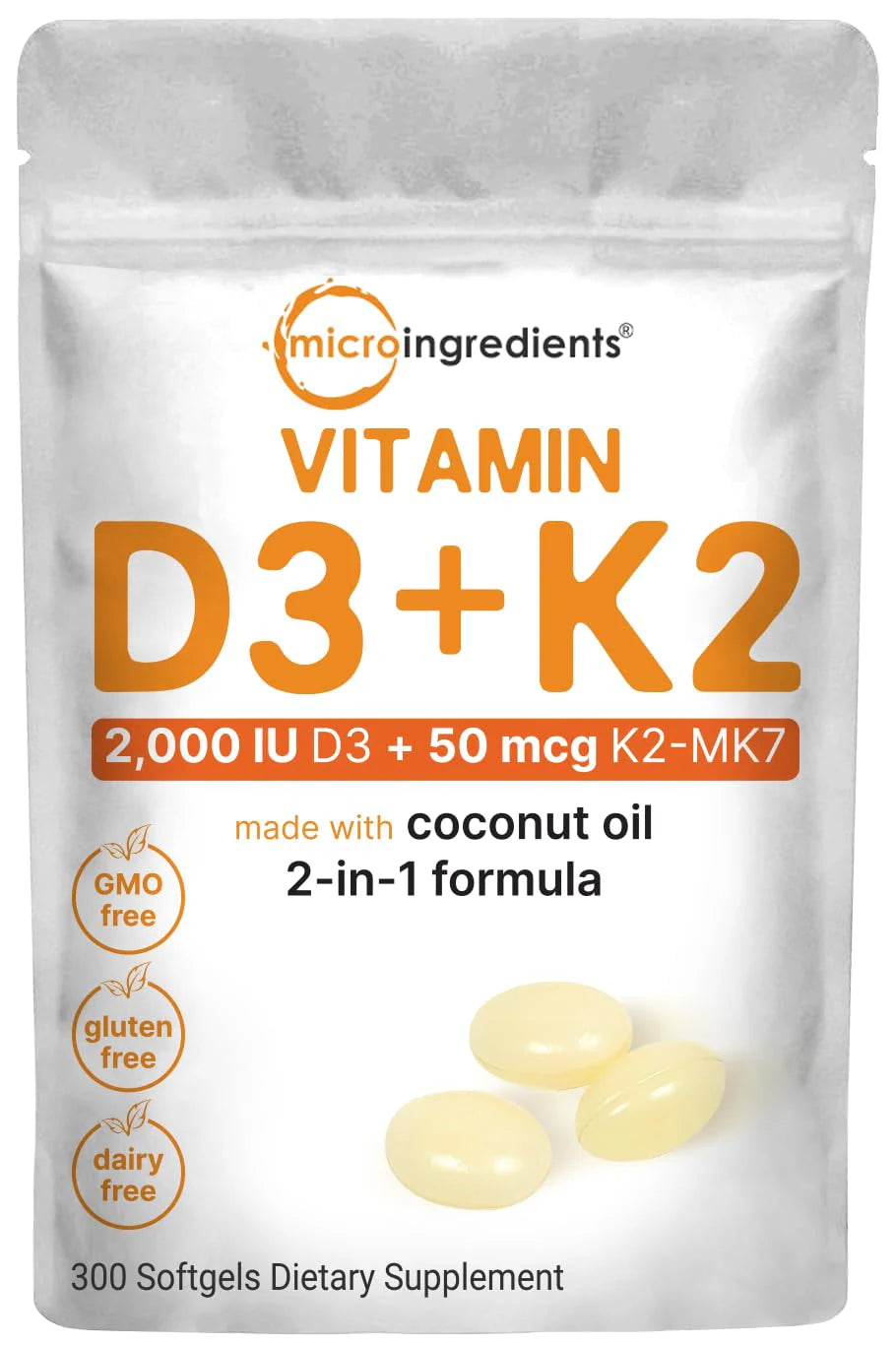 Vitamin D3 2,000 iu Plus K2 50 mcg, 300 Softgels C61403