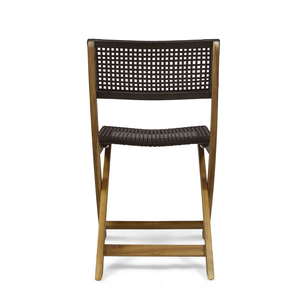 Acacia Wood Foldable Bistro Chairs with Wicker Seating Set of 2 F317207