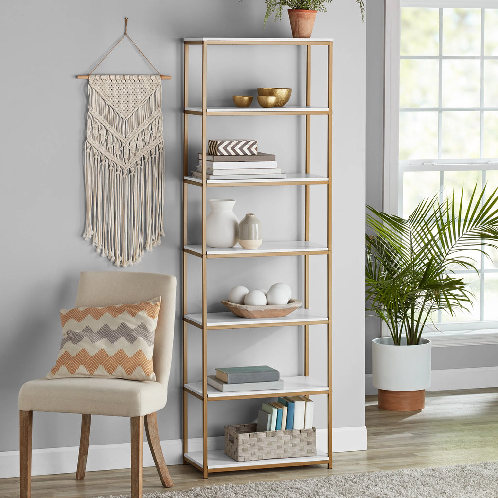 6-Shelf Metal Frame Bookcase D938
