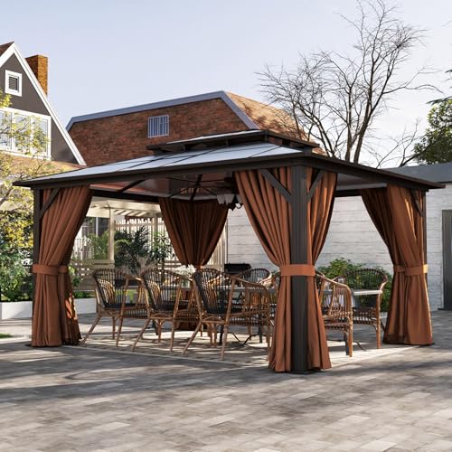 12'x14' Hardtop Gazebo with Curtains and Netting Y67092