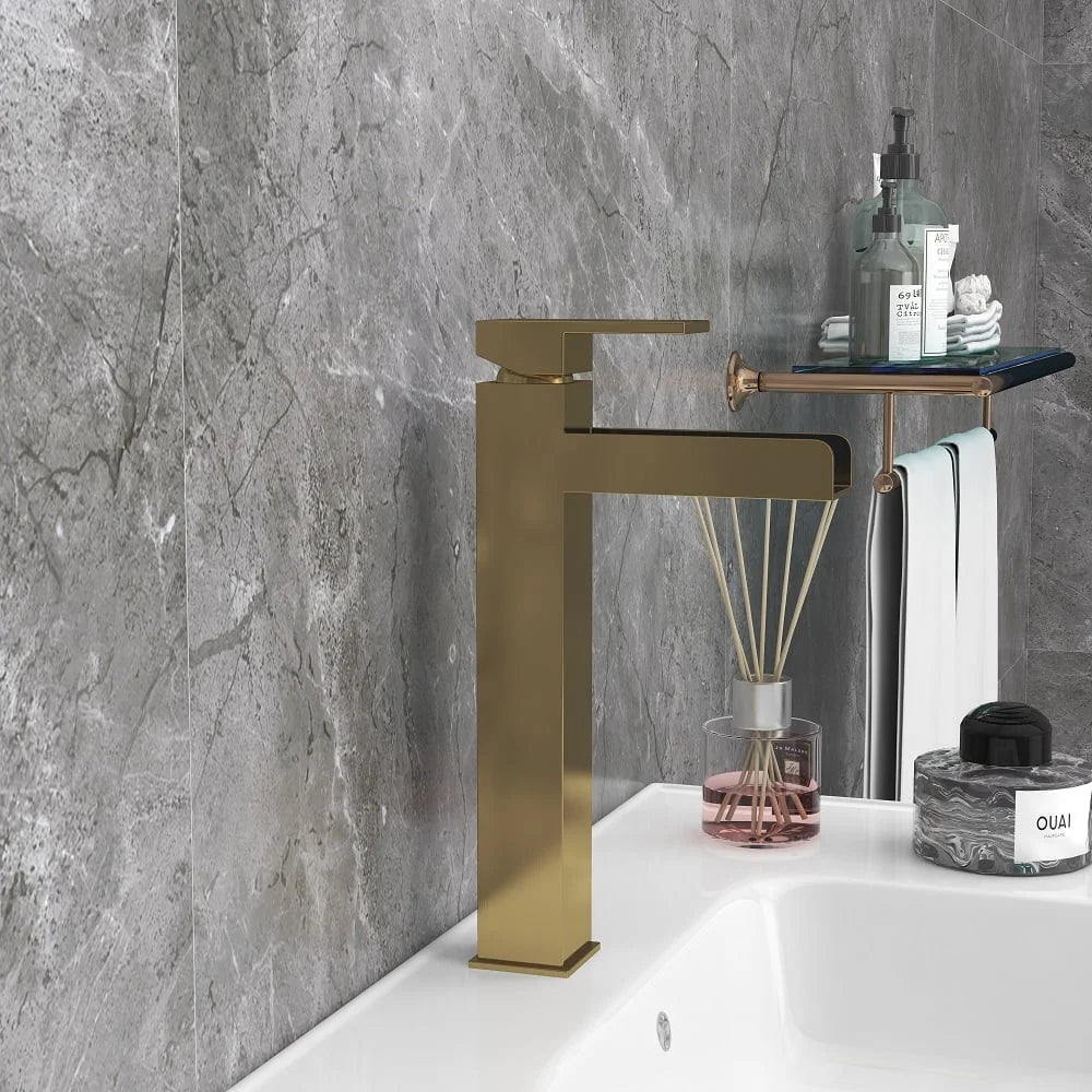Brushed Gold Single Handle Waterfall Bathroom Vessel Sink Faucet Z97469