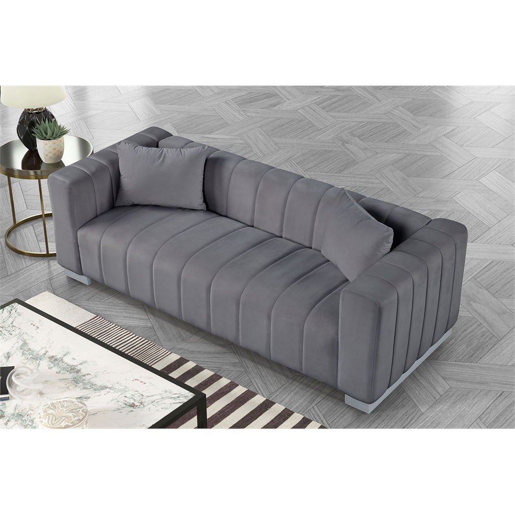 Gray Velvet Fabric Sofa and 2 Armchairs Set C9947