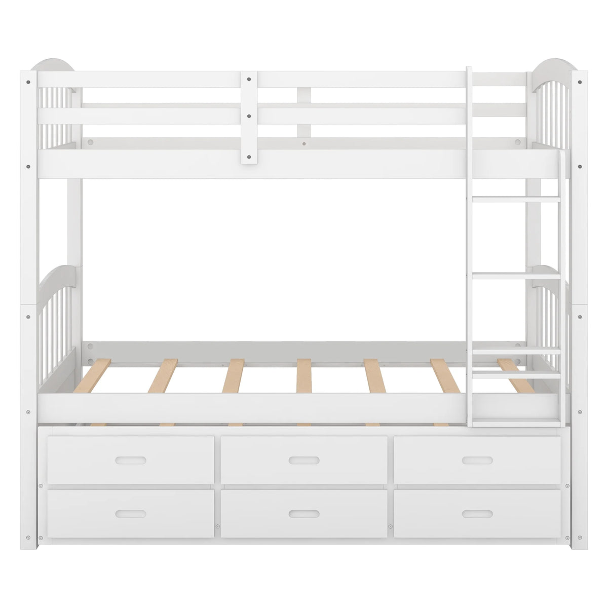 Twin Over Twin Wood Bunk Bed with Trundle and Drawers Y369