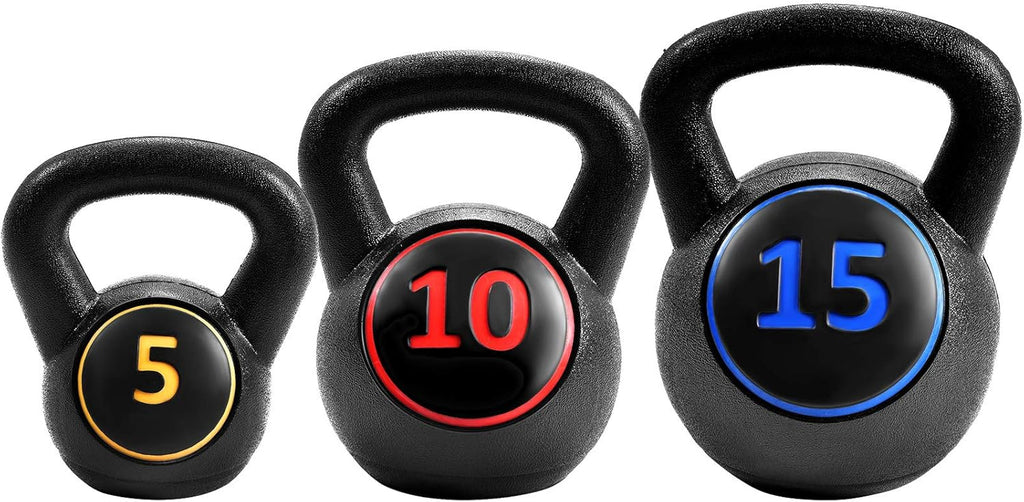 3 Pcs Vinyl Kettlebell Weights Set, 5, 10, 15 lbs H1246