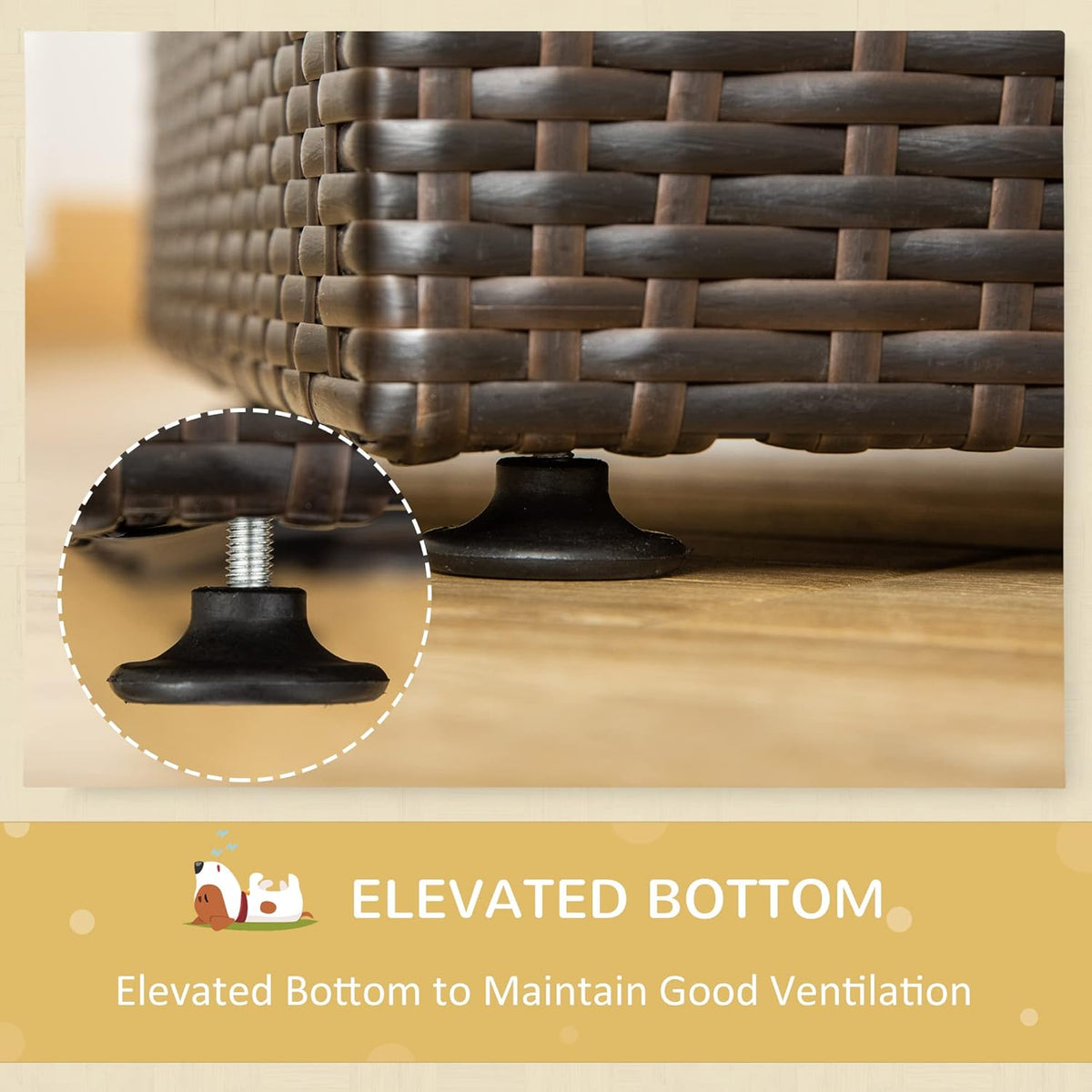 Elevated Rattan Pet Sofa with Waterproof Cushion V494137
