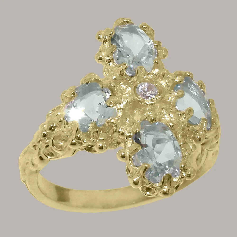 14k Yellow Gold Natural Diamond & Aquamarine Womens Engagement Ring K9295