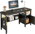 Gray Farmhouse Computer Desk with Storage Cabinet and Bookshelf E13037