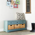 Aqua Wood Cabinet with Natural Wicker Storage Basket Drawers S791