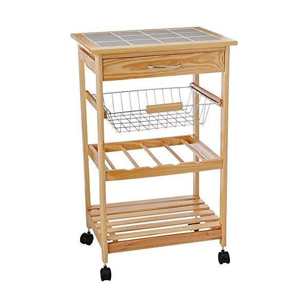 Natural Pinewood Mobile Kitchen Cart H19821