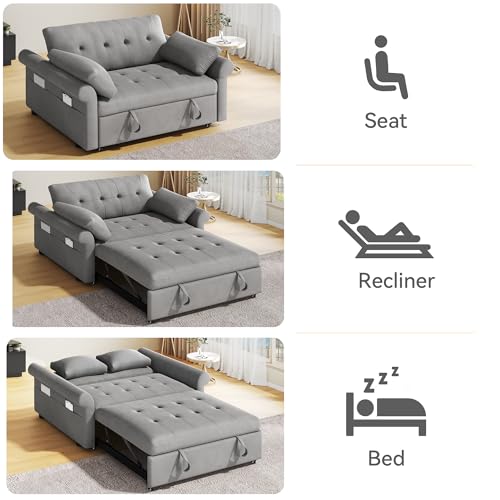 Blue Gray 55'' Convertible Sleeper Sofa with Pullout Bed and 2 Pillows G558