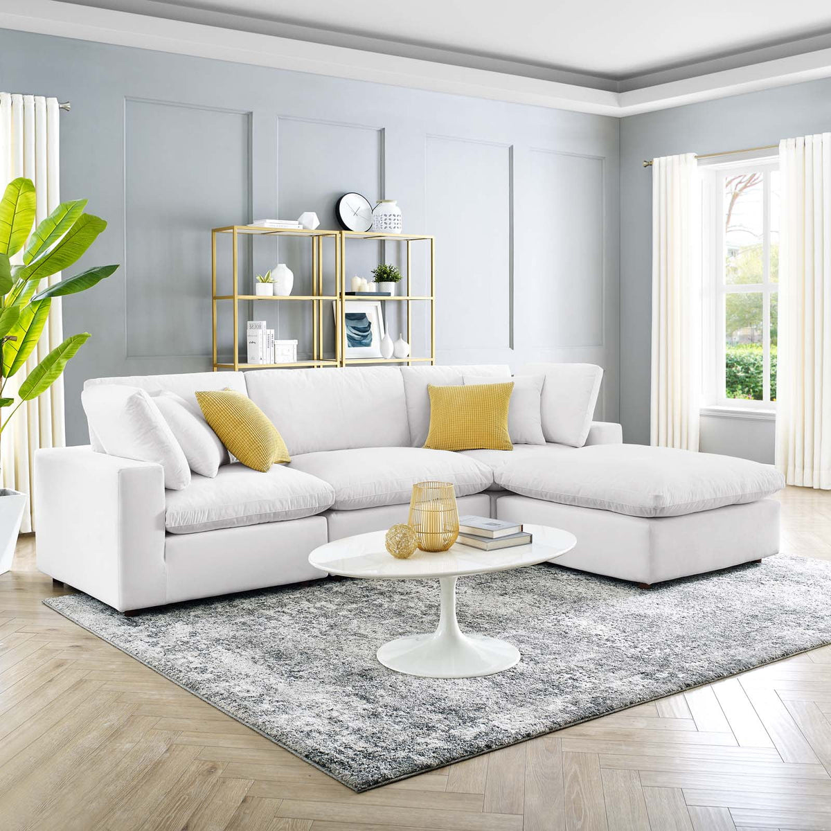 White Velvet Sectional Sofa Set I28990