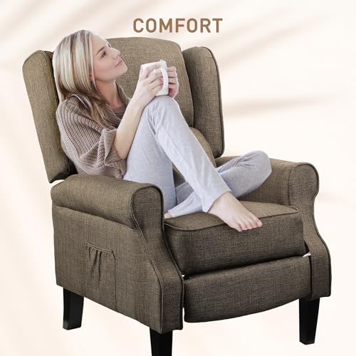 Black Suede Fabric Push Back Recliner Chair with Footrest E2926