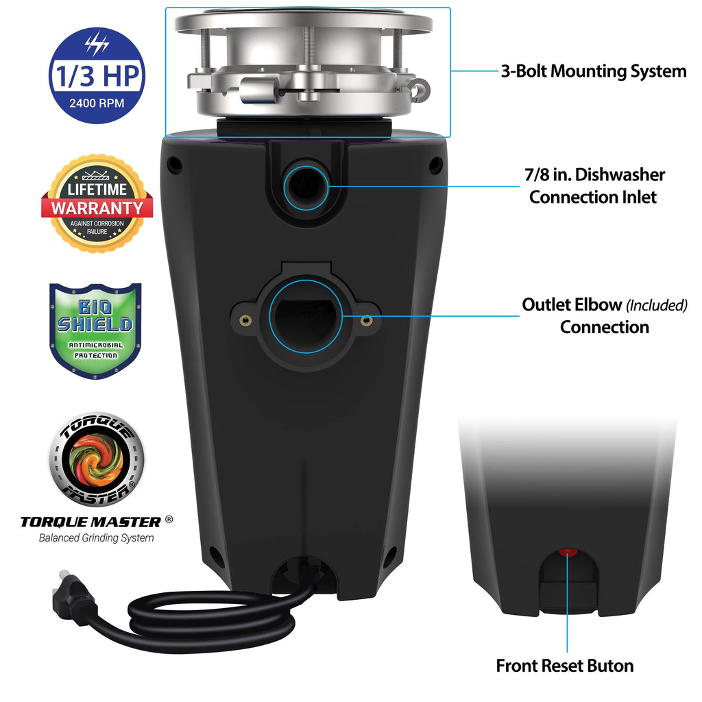 1/2 HP Garbage Disposal with Attached Power Cord U828997