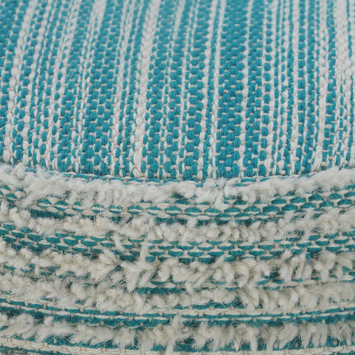 Aqua Blue and White Distressed Round Pouf Ottoman D812781