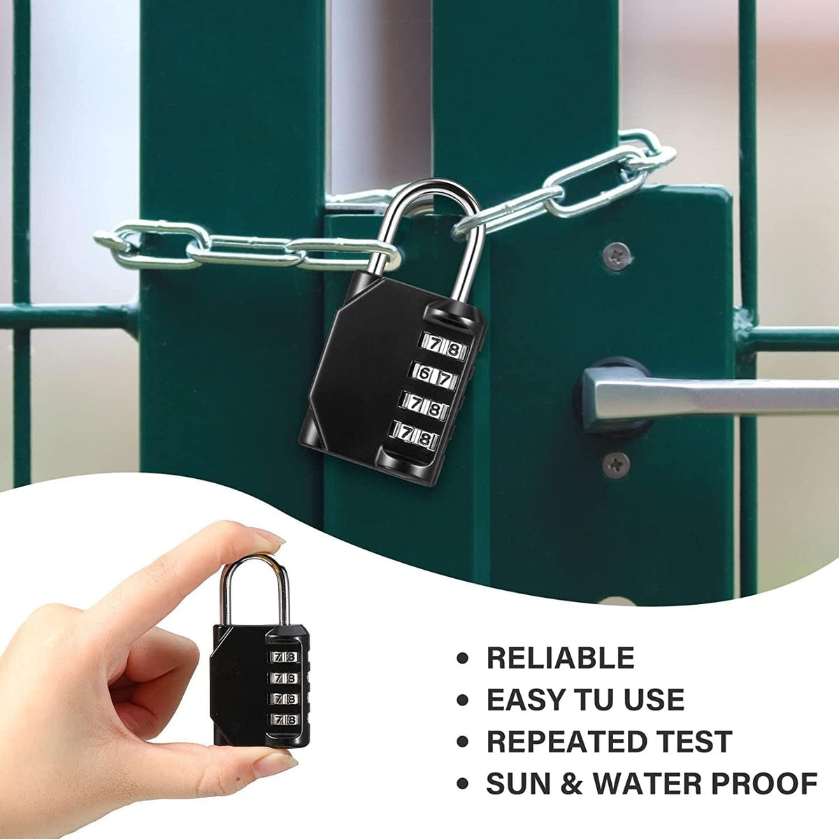 Combination Padlock 4 Digit Waterproof (Black, 24 Pieces) U18510