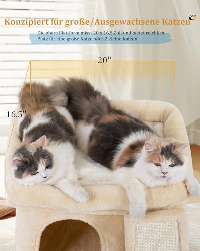 Beige Cat Tree Tower with Perch and Scratching Post P450560