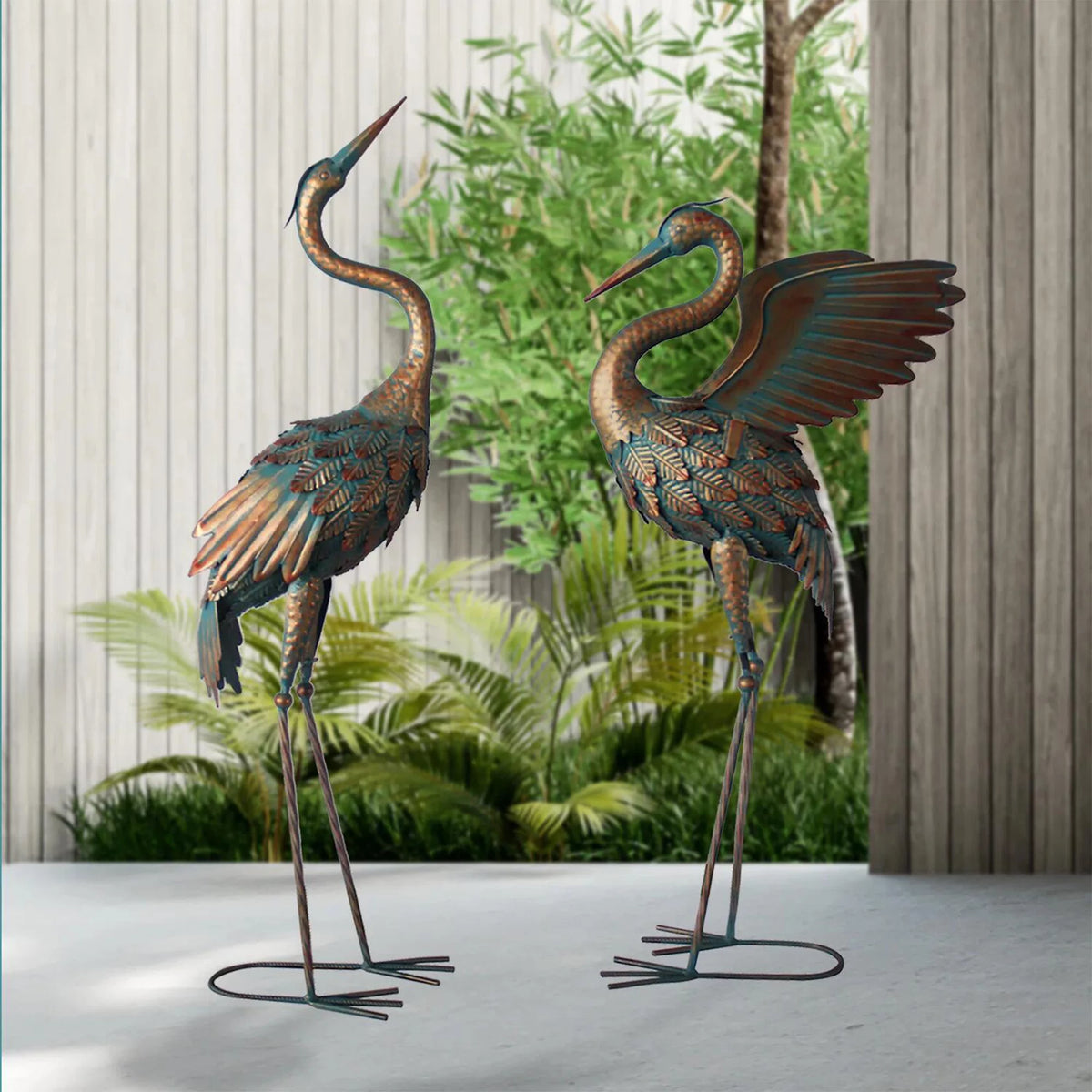 Metal Crane Garden Statues Set of 2 I22578