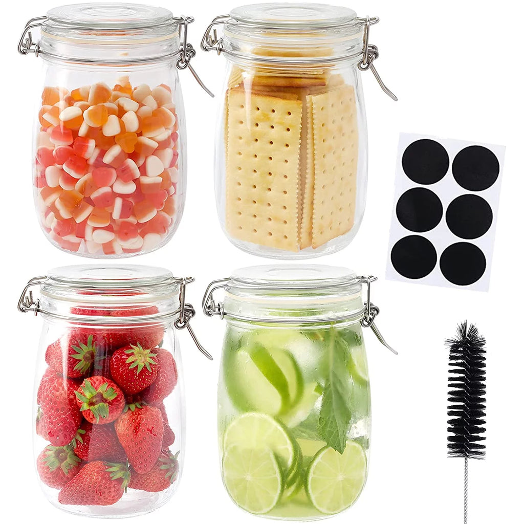 34oz Glass Jars with Airtight Lids, Wide Mouth Mason Jars, 4 Pack G53572
