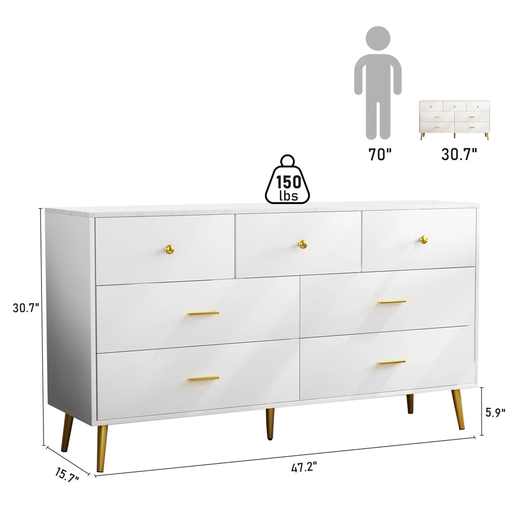 White 7 Drawer Wood Dresser M1436