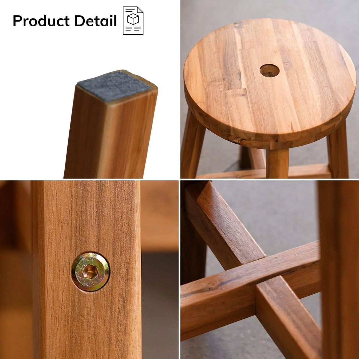 Acacia Wood Stool Round Top Natural Color Y33852