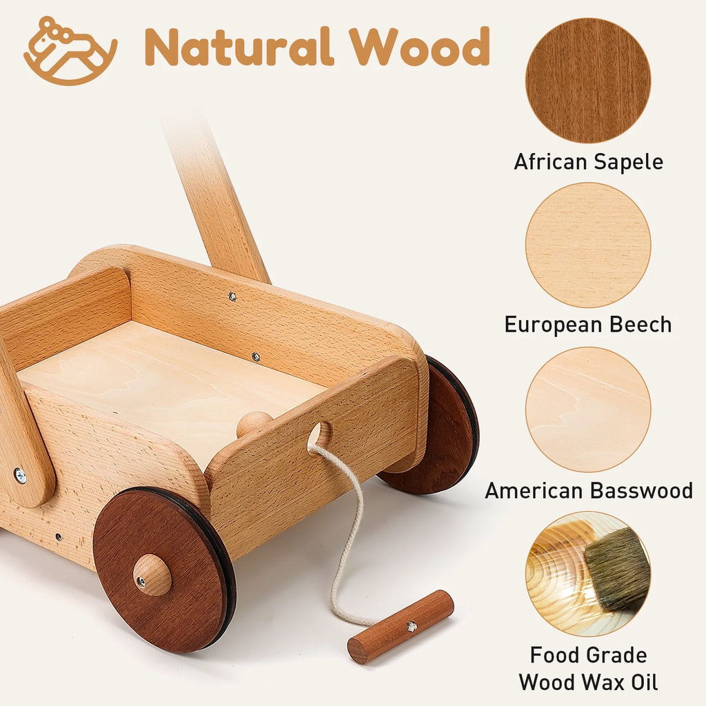 Wooden Baby Walker Push and Pull Toy Wagon U618