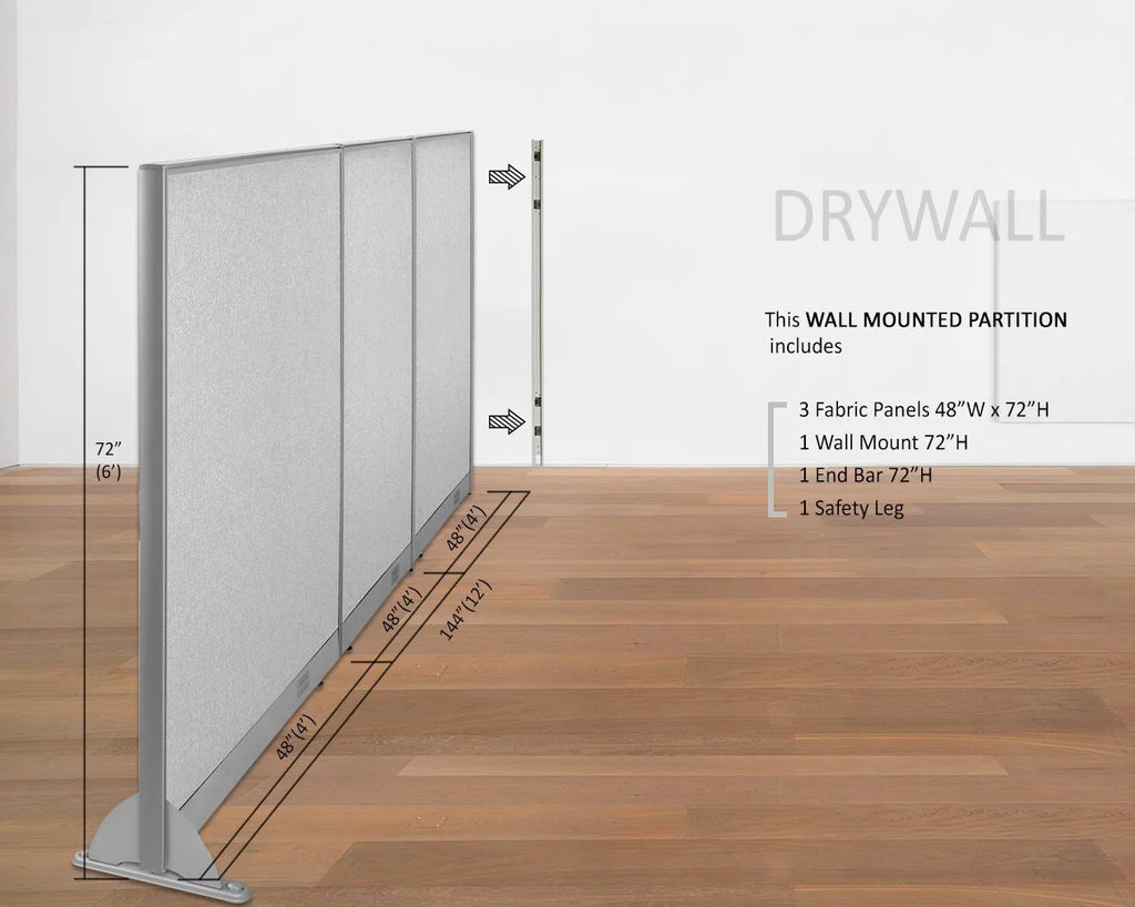 144"W x 72"H Wall Mounted Office Partition Room Divider G1777