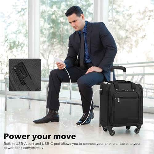 Underseat Carry On Luggage Softside Lightweight Spinner Suitcase V399