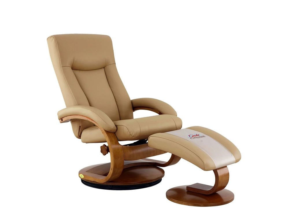 Tan Brown and White Recliner Chair with Ottoman C417
