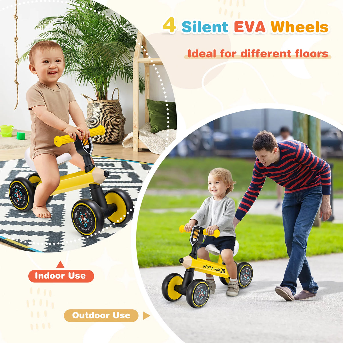 Baby Balance Bike No Pedal Yellow P98608
