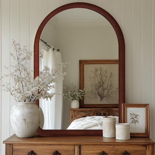 Cream White Arched Full Length Flannel Mirror P945