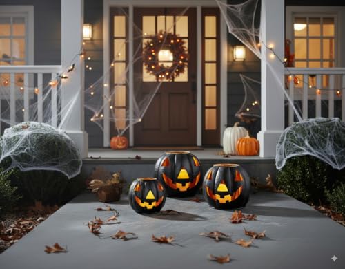 Metal Jack O Lanterns Pumpkin Set of 3 with LED Candles I491