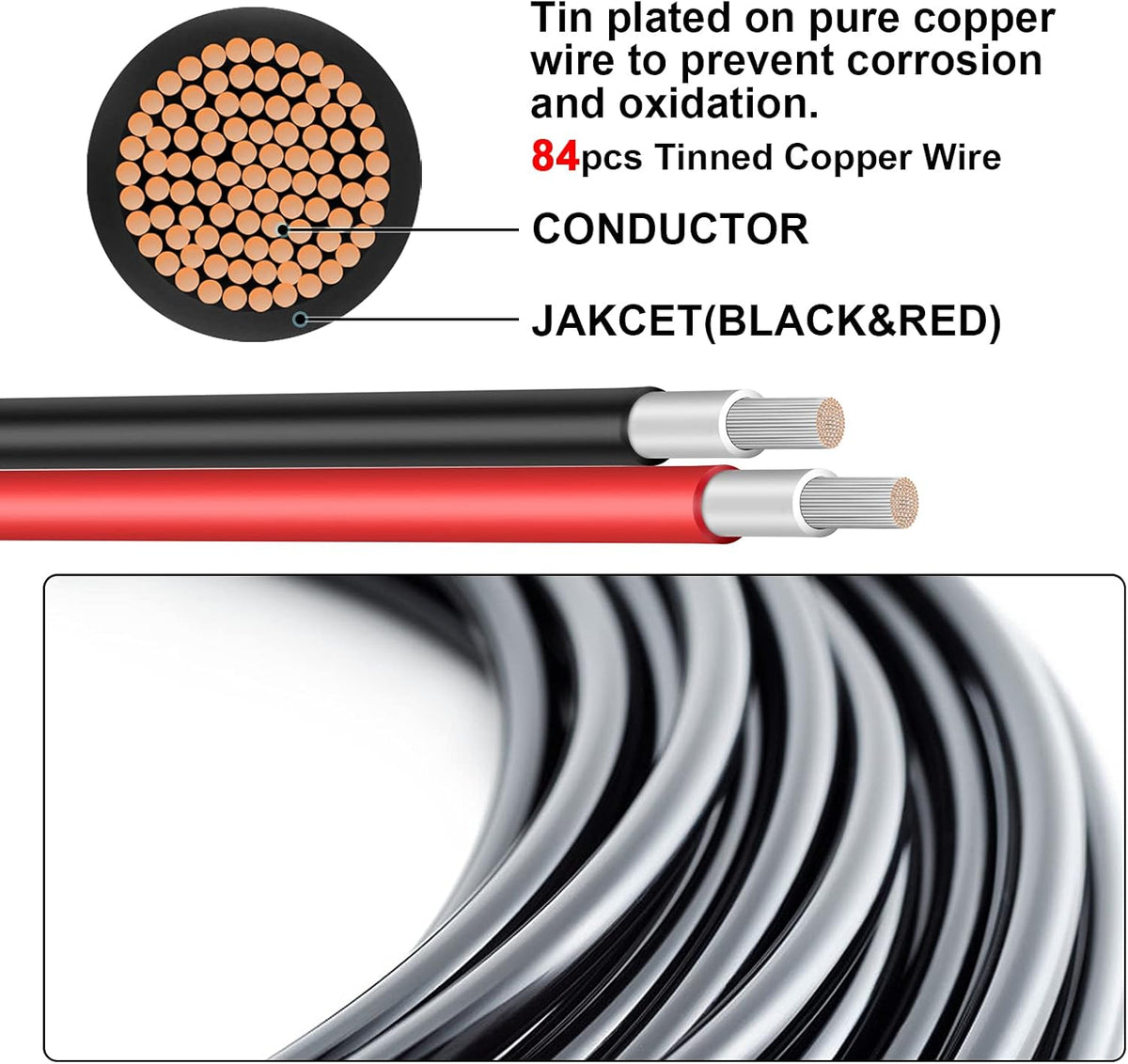 6FT 10AWG Solar Extension Cable with Female and Male Connector R550