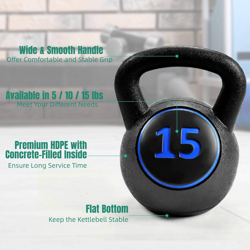 3 Pcs Vinyl Kettlebell Weights Set, 5, 10, 15 lbs H1246