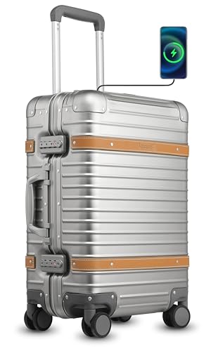 Silver 20 Inch All Aluminum Carry On Luggage with Wheels Z104935