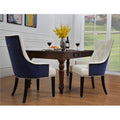 Navy & White Button Tufted PU Leather Dining Side Chair with Wooden Legs F71629