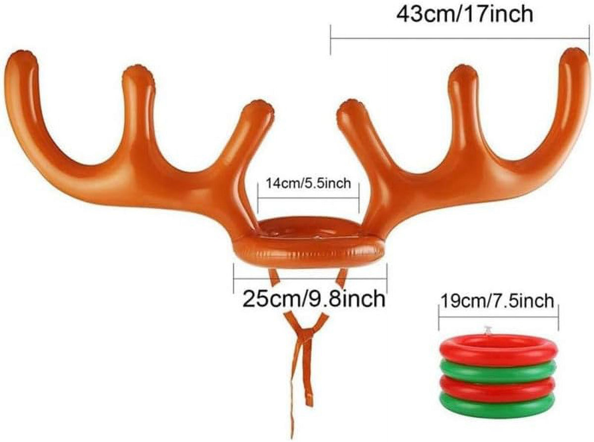 Inflatable Reindeer Antler Hat Ring Toss Game with 2 Antlers, 8 Rings, 1 Inflator H53049