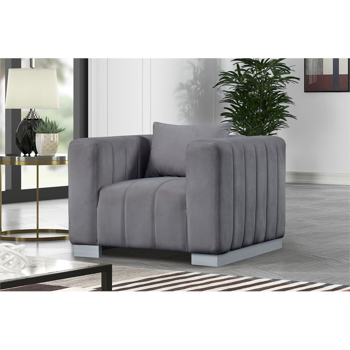 Gray Velvet Fabric Sofa and 2 Armchairs Set C9947