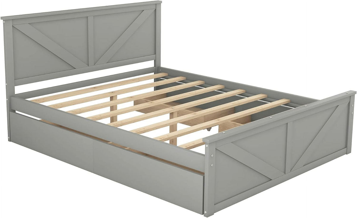 Gray Queen Wood Platform Bed with 4 Storage Drawers M922873