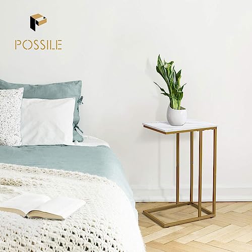 White Marble C Shaped Side Table Set of 2 X814
