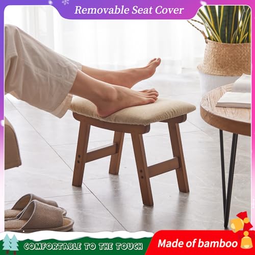 Small Bamboo Foot Stool with Black Legs and Beige Surface C729