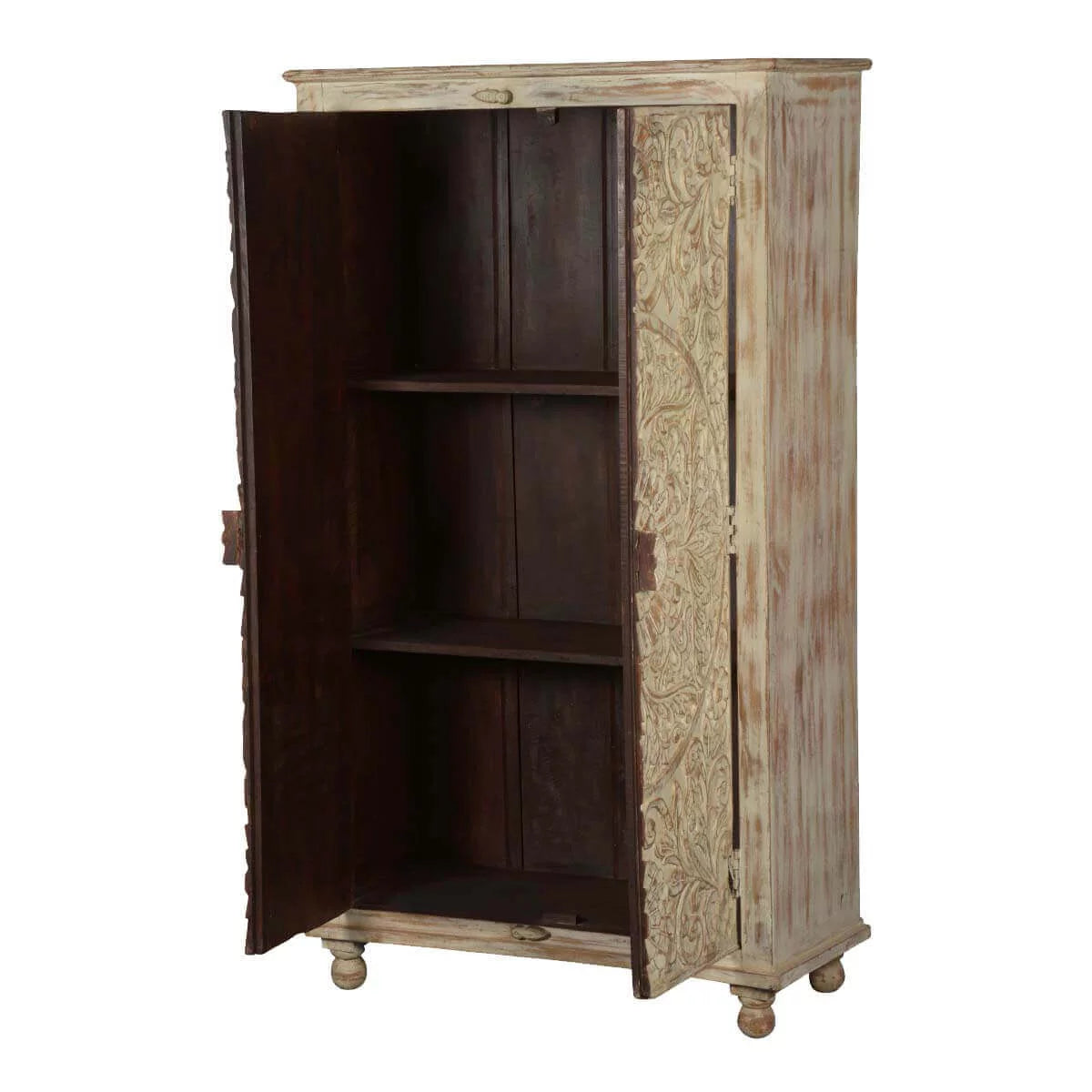 Solid Wood Distressed White Armoire with Shelves S631472