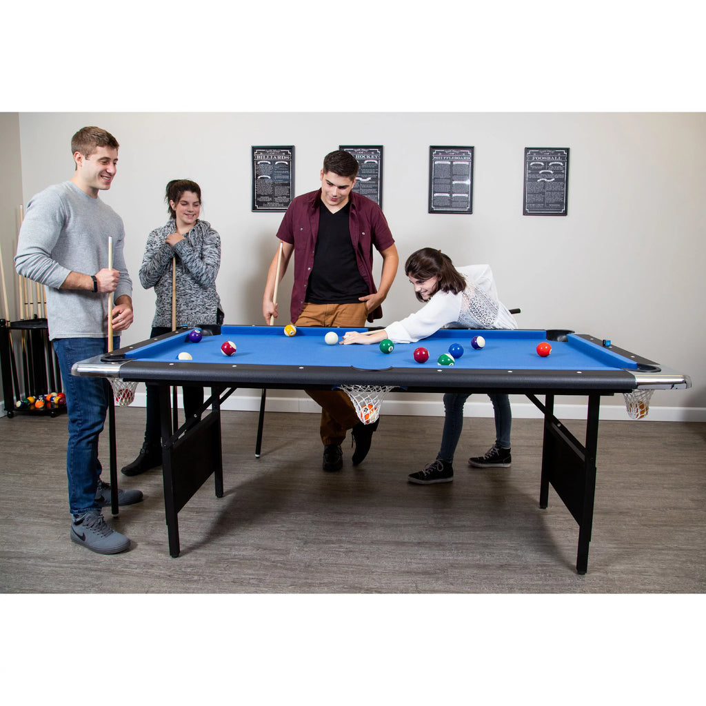 Portable Folding 6 ft. Pool Table, Blue Felt C786