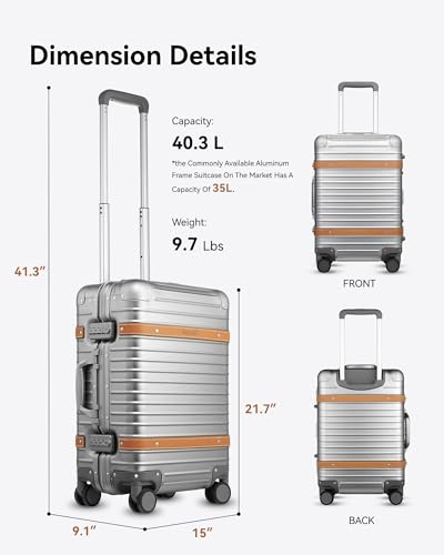 Silver 20 Inch All Aluminum Carry On Luggage with Wheels Z104935