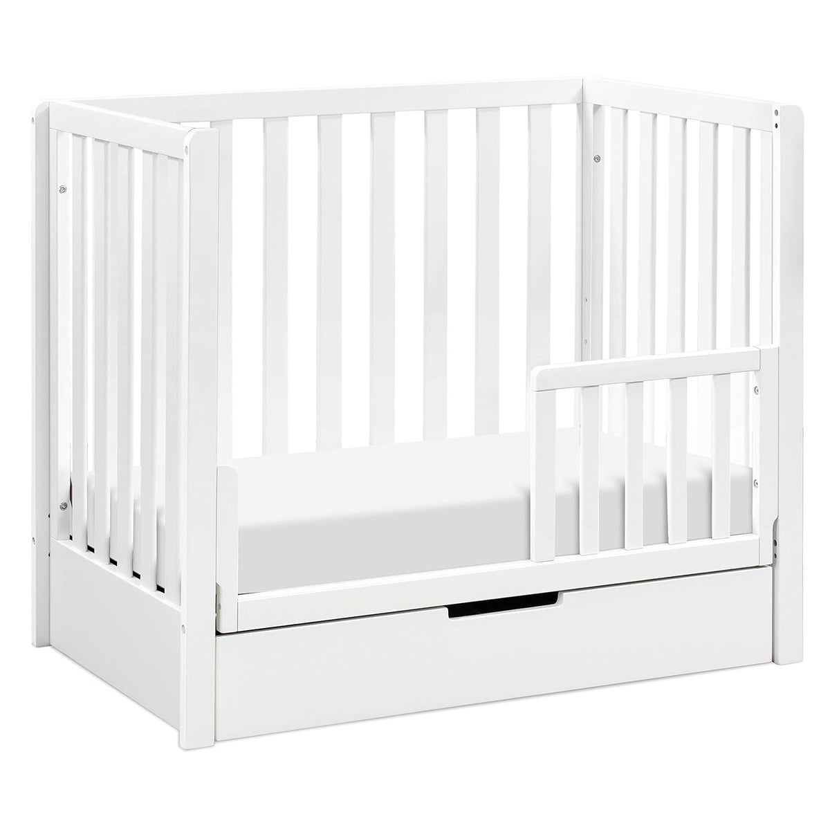 White 4-in-1 Convertible Mini Crib with Trundle Drawer D6562