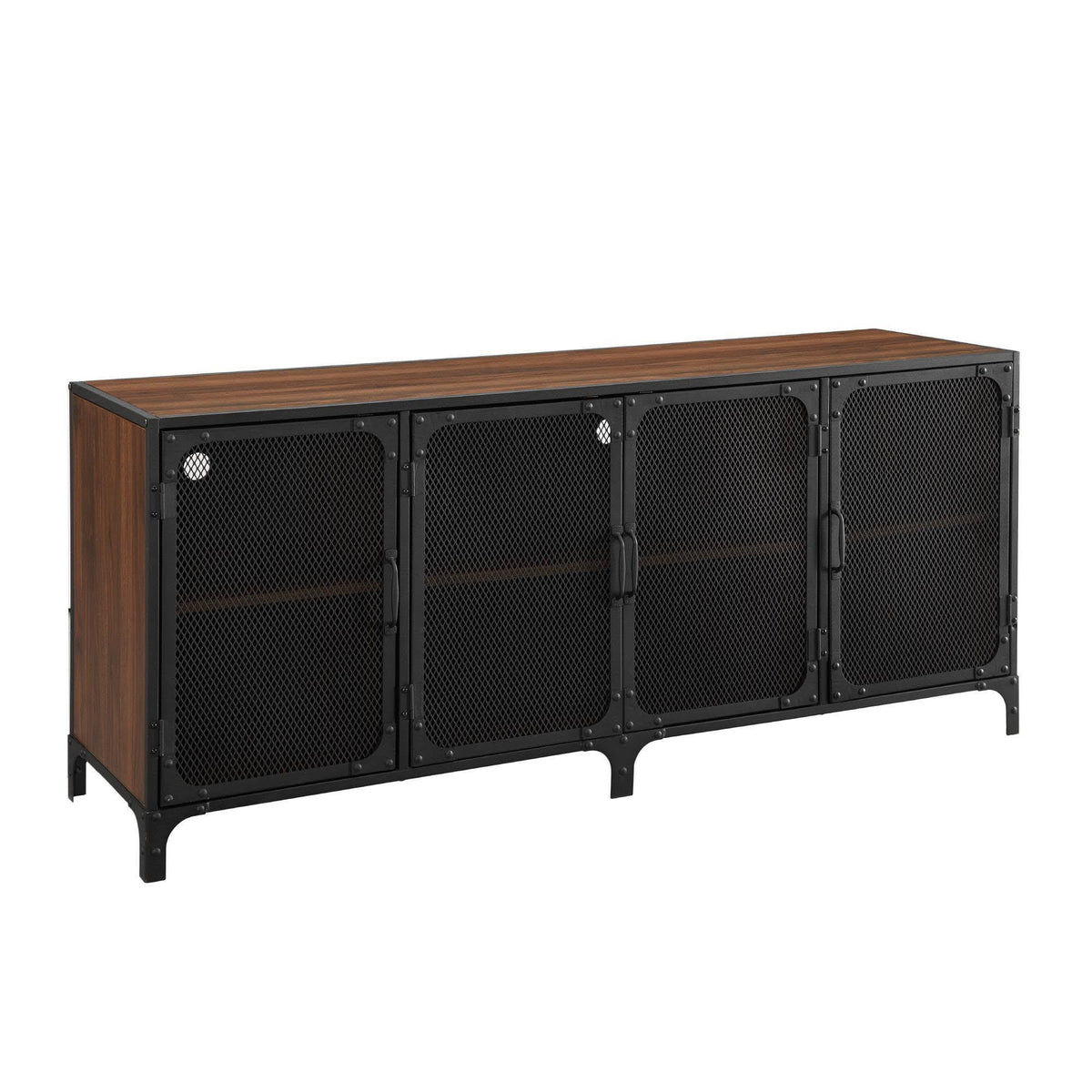 4 Door Metal Mesh TV Stand Dark Walnut S4941