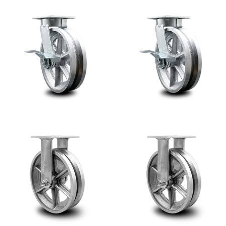 8 inch Kingpinless V Groove Semi Steel Wheel Swivel Caster Set 2 Swivel 2 Rigid O595