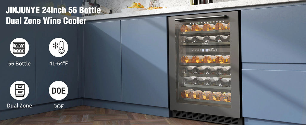 24" 56 Bottle Dual Zone Wine Cooler Refrigerator Q1843